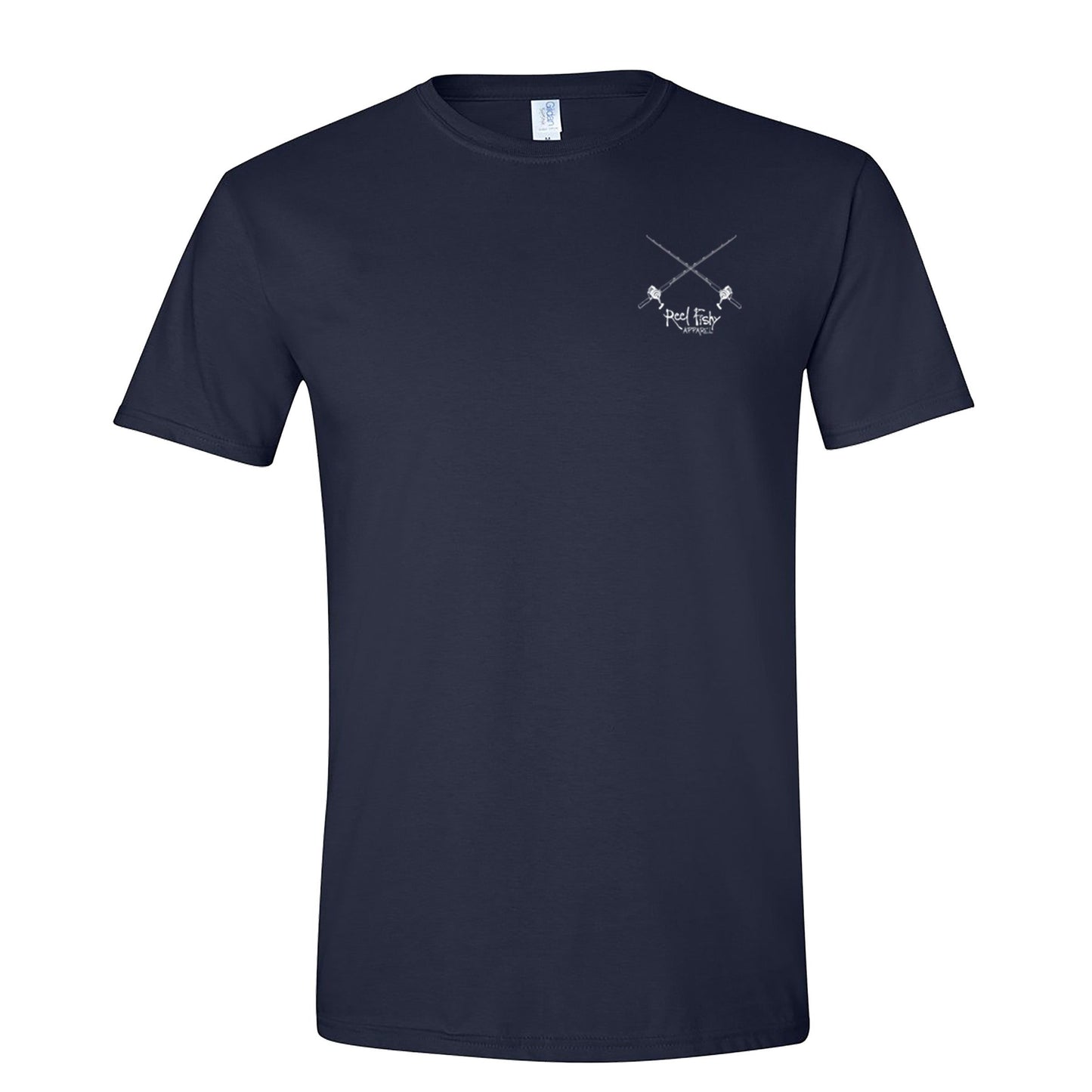 Bass "Reel Hawg" Navy Cotton Short Sleeve Crew T-shirt with Reel Fishy salt rods on front