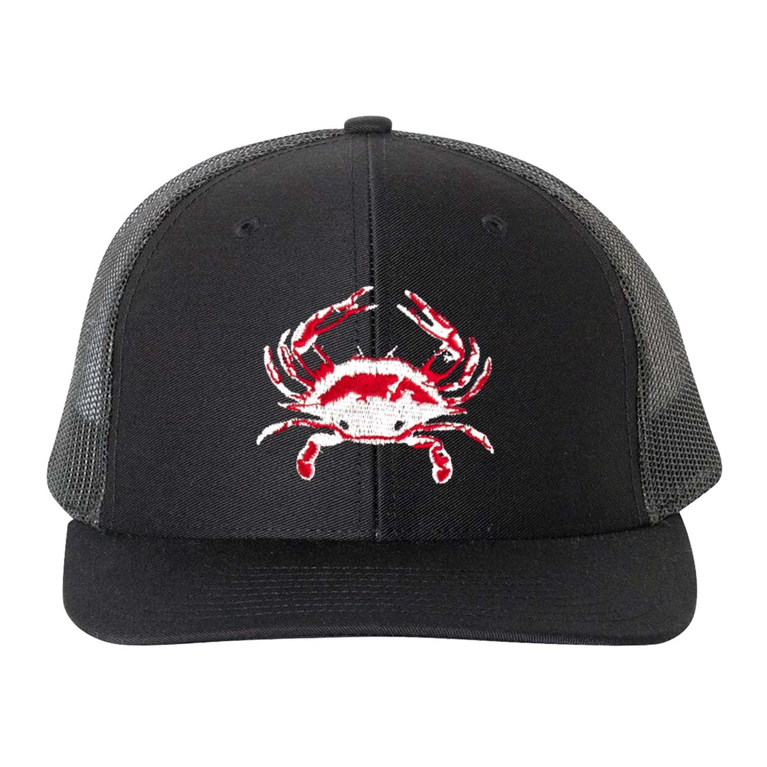 Blue Crab Black and Black Mesh Structured Trucker Hat with Snapback