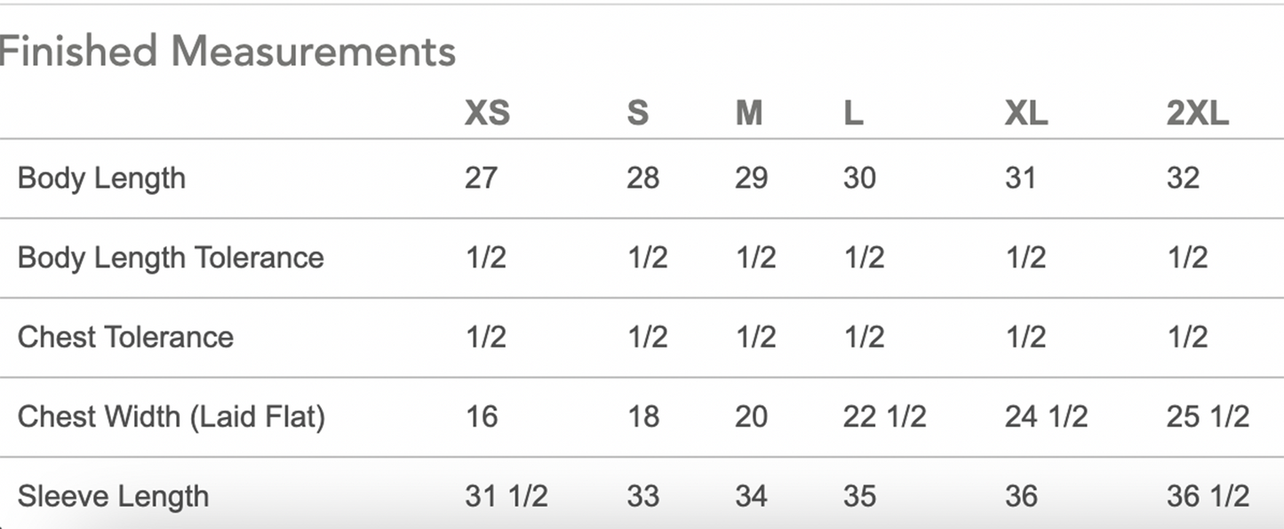 Hoodies Size Chart