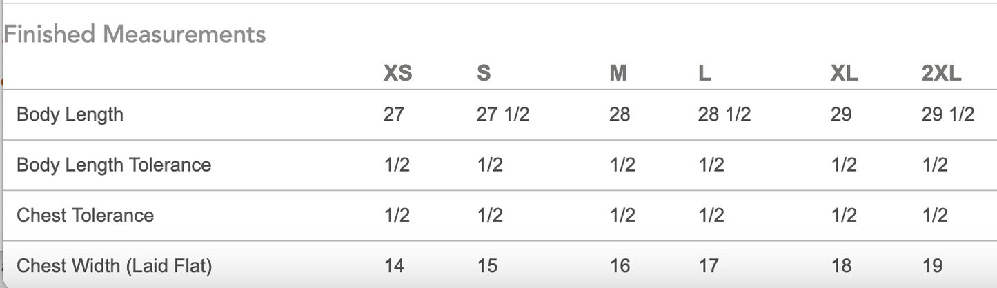 Ladies Racerback Tank Size Chart