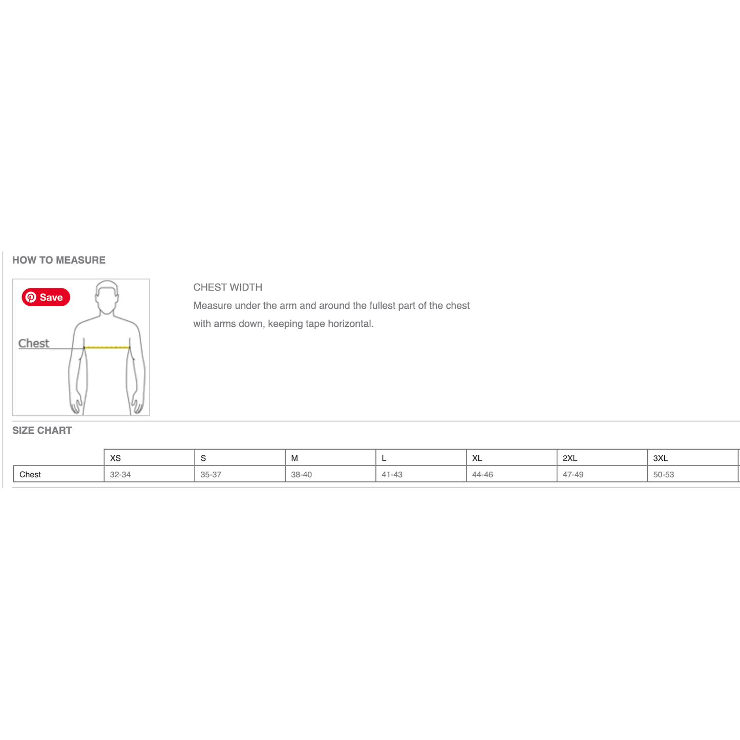 Men's cotton short sleeve t-shirt size chart