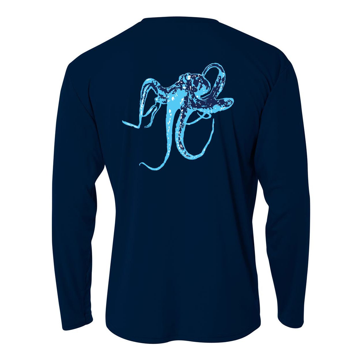 Kids' navy long sleeve performance shirt with Octopus design