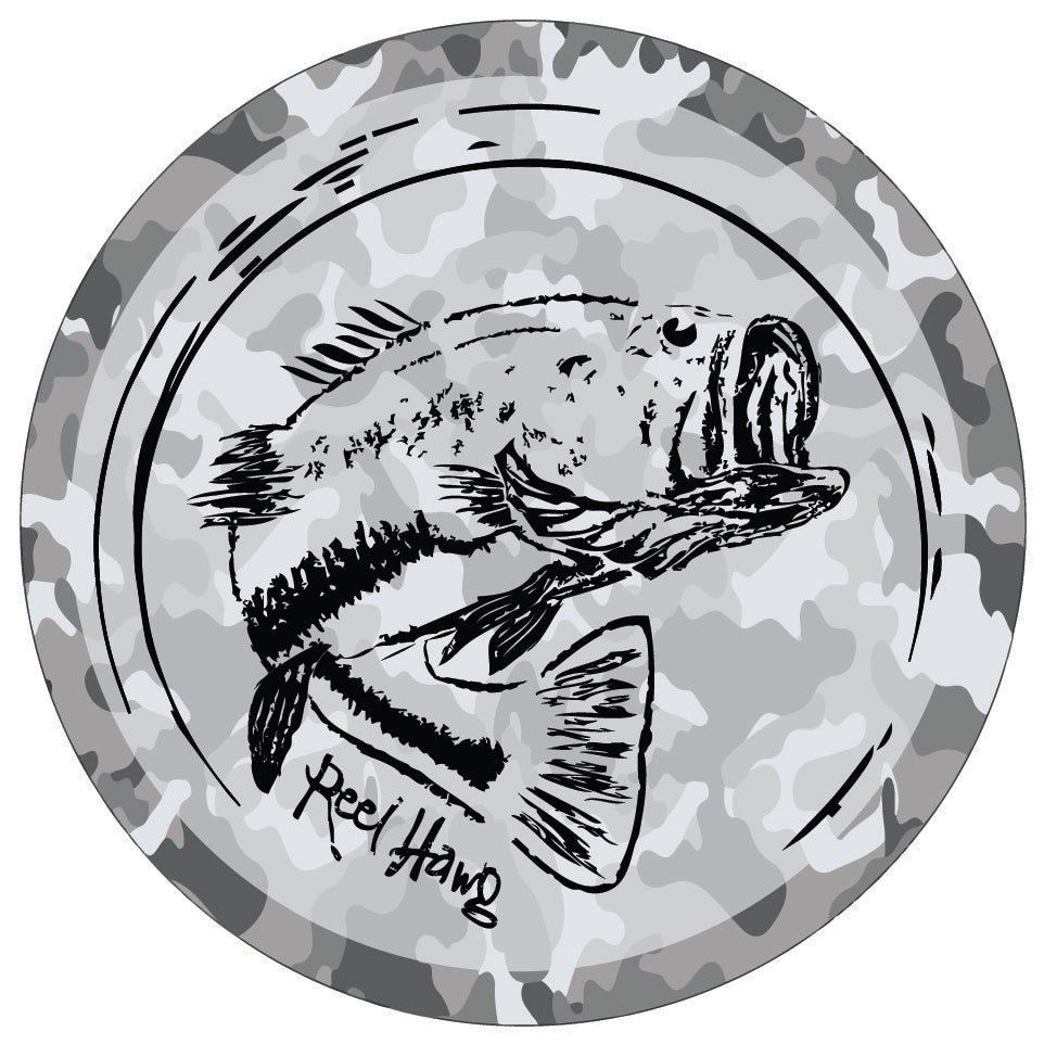 Reel Fishy Bass "Reel Hawg" 3in Gray Camo Vinyl Round Sticker