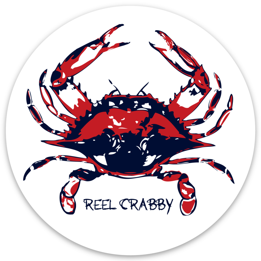 Reel Fishy Blue Crab "Reel Crabby" 3in Round Vinyl Decal