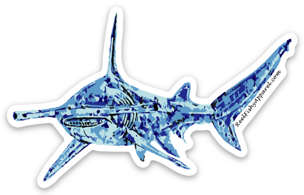 Hammerhead Shark 3-Inch Vinyl Decal in Vibrant Blue Pattern – Reel Fishy Apparel