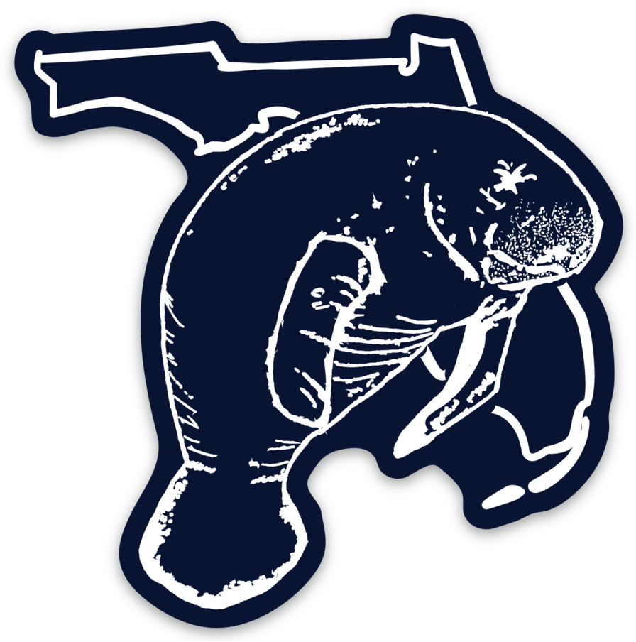 Reel Fishy Florida Manatee 3in Vinyl Decal in Navy