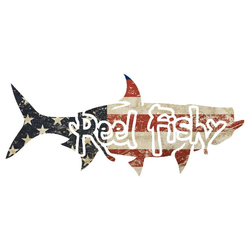Reel Fishy Tarpon Decal with American Flag Background – Vinyl Fishing Sticker