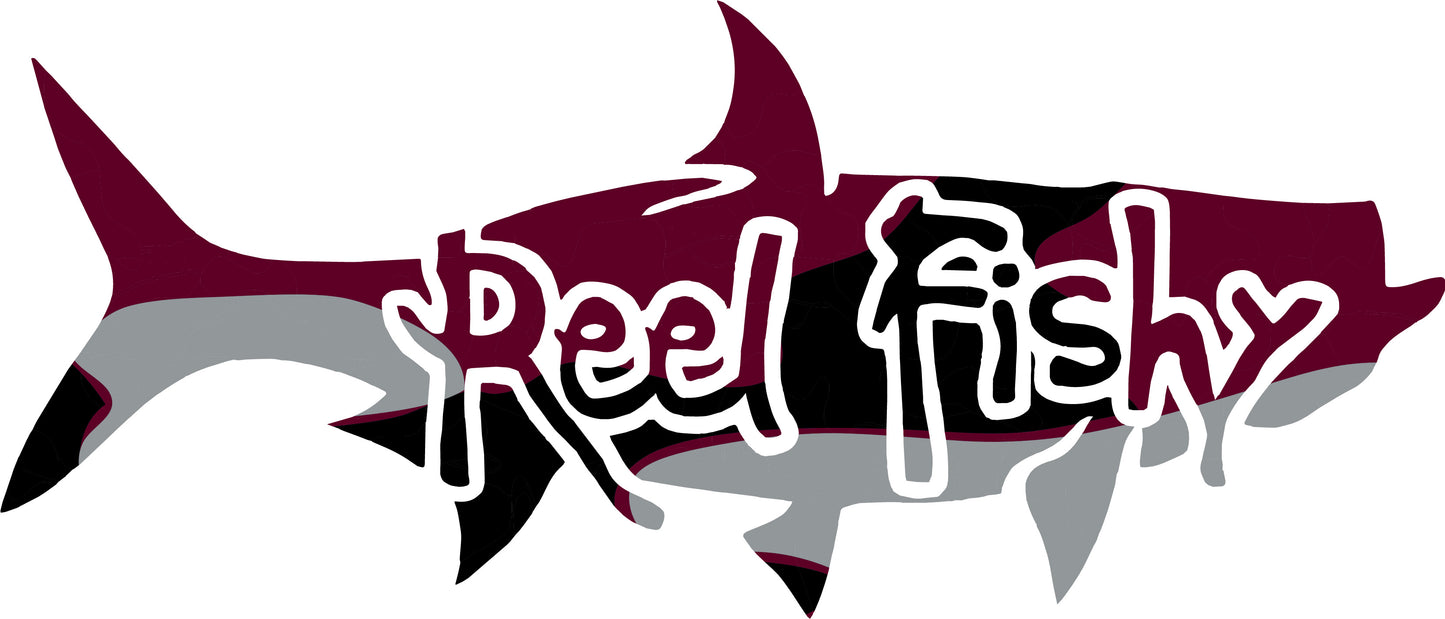 Reel Fishy Tarpon Fishing Vinyl Decal in Maroon/Black Camo