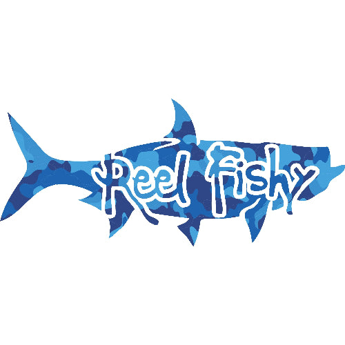 Reel Fishy Tarpon Fishing Vinyl Decal in Blue Camo