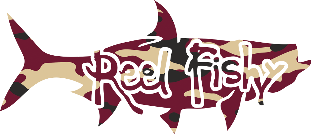 Reel Fishy Tarpon Fishing Vinyl Decal in Gold/Garnet Camo
