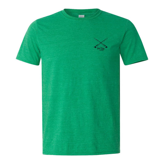 Tarpon "Poon Chaser" Reel Fishy t-shirt - Hthr Green w/Navy Fly Rods logo (front)