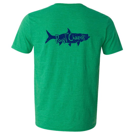 Tarpon "Poon Chaser" t-shirt in Heather Green with Navy Reel Fishy logo