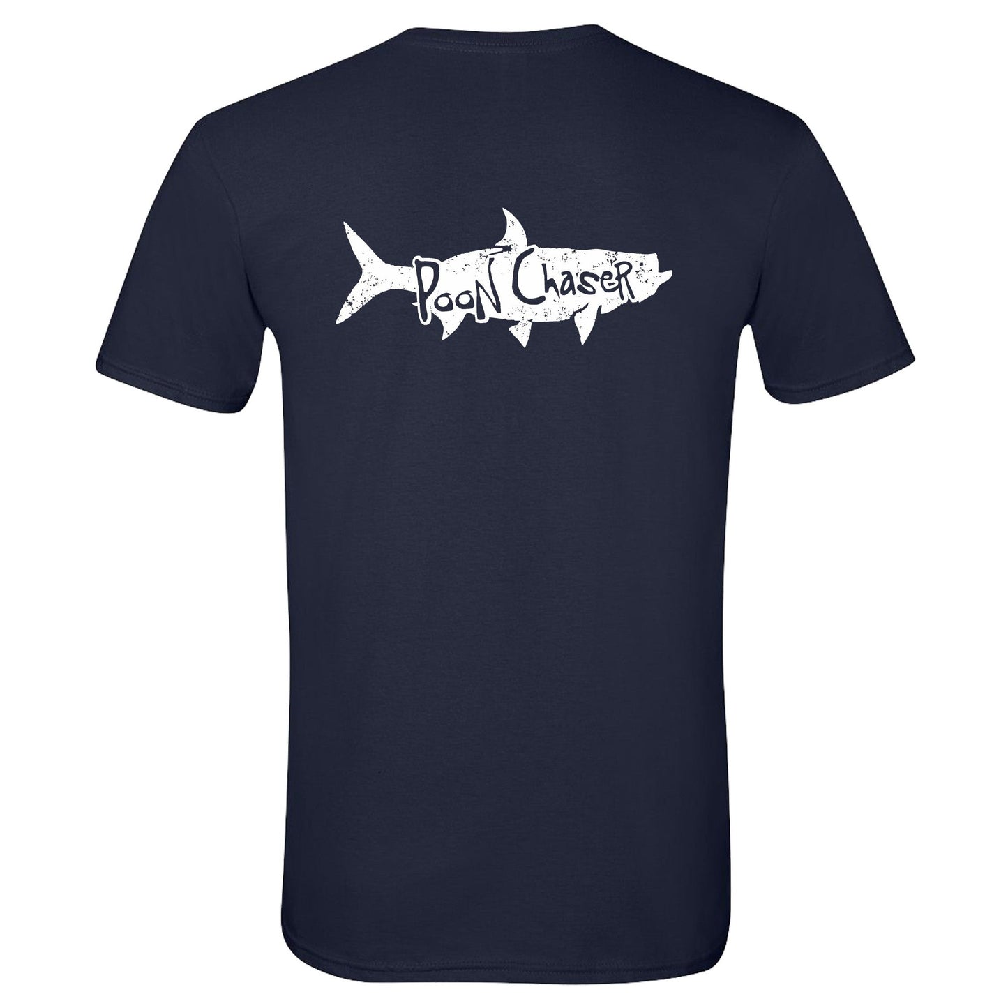 Tarpon "Poon Chaser" t-shirt in navy with White Reel Fishy logo