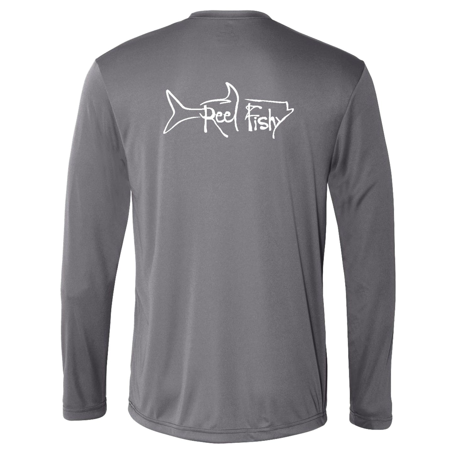 Unisex Gray Tarpon Performance Fishing Long Sleeve Shirt with 50+ UPF by Reel Fishy Apparel