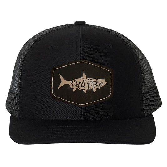 Reel Fishy Tarpon leather black patch on Richardson Black trucker hat