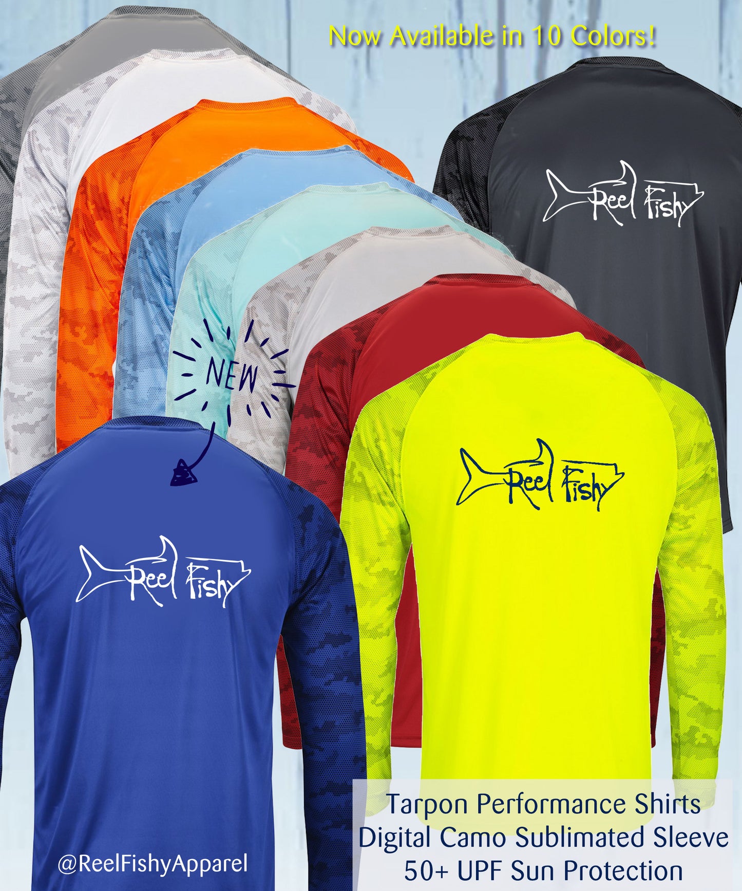 Reel Fishy Tarpon Digital Camo Dry-Fit Long Sleeve Shirt with 50+ UPF Sun Protection – Available in 10 Colors!