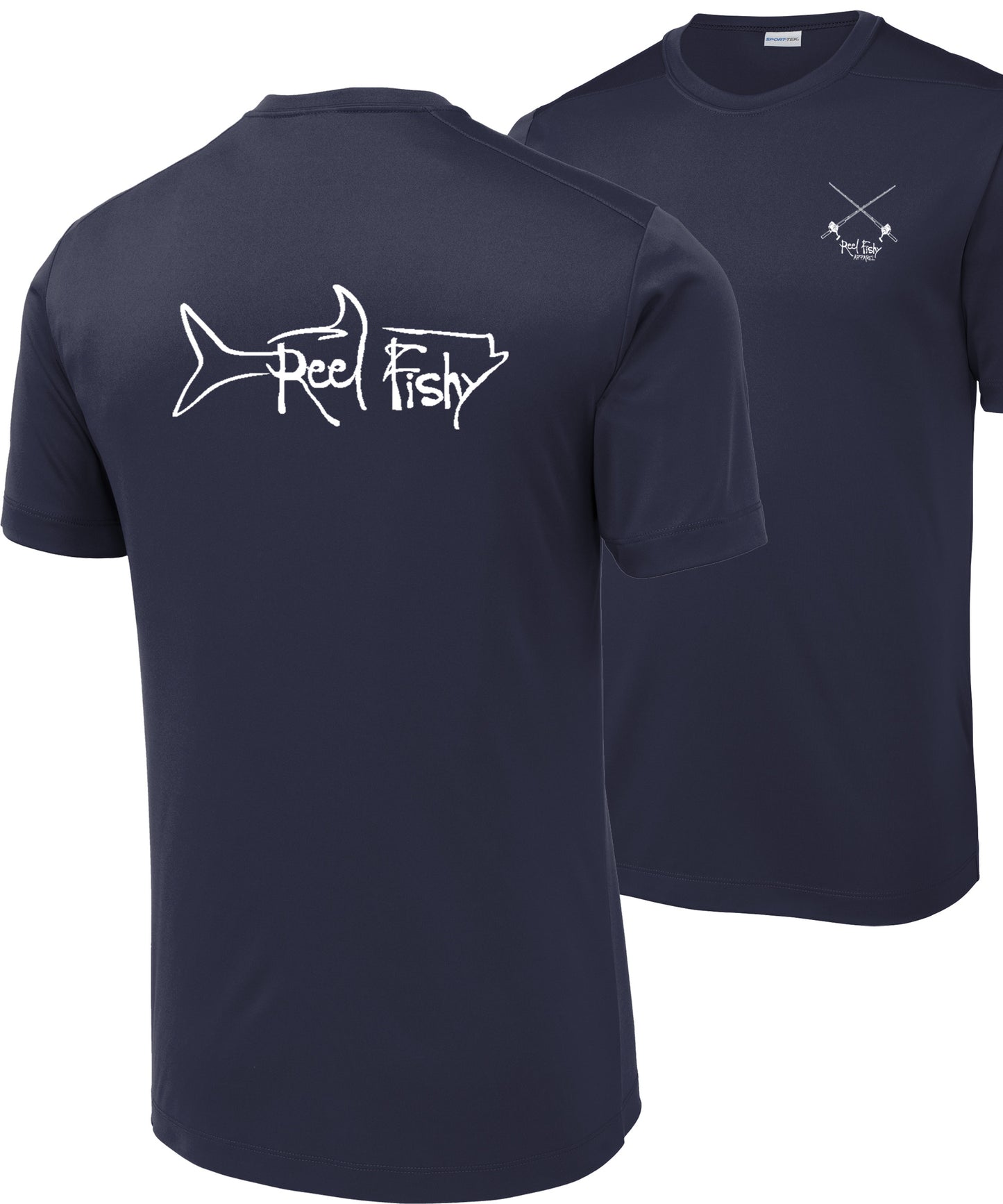 Performance Dry-Fit Tarpon Fishing Short Sleeve Shirts with Sun Protection in Navy