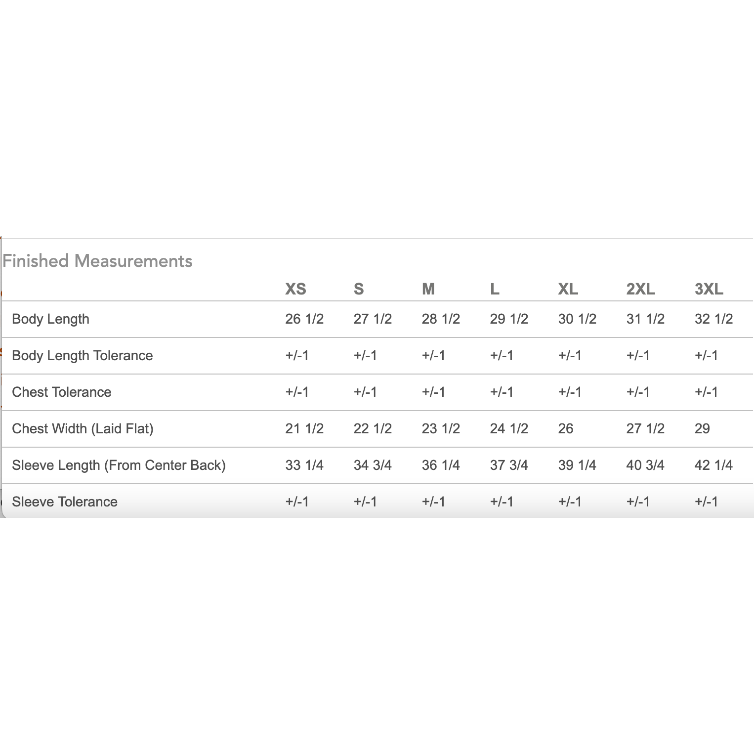 Windbreaker Size Chart