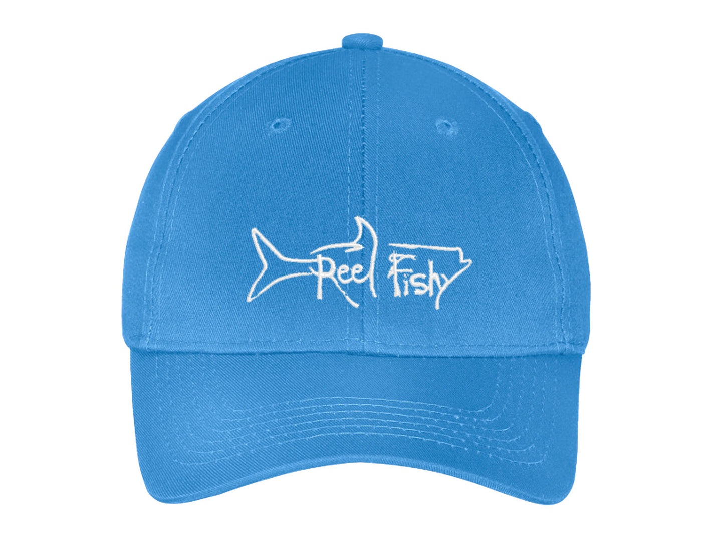 Kids fishing hat in light blue with Reel Fishy Tarpon logo