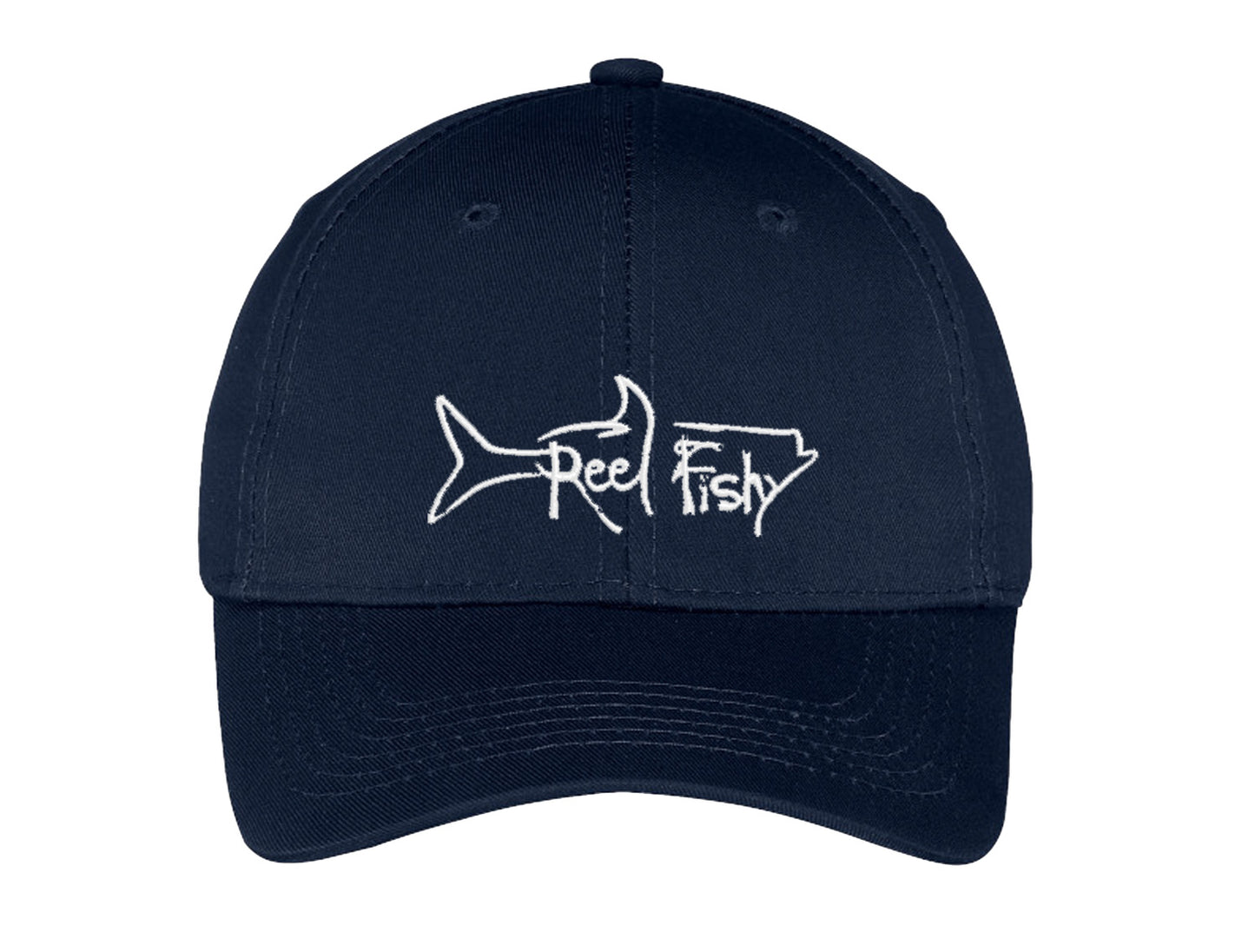 Kids fishing hat in navy with Reel Fishy Tarpon logo