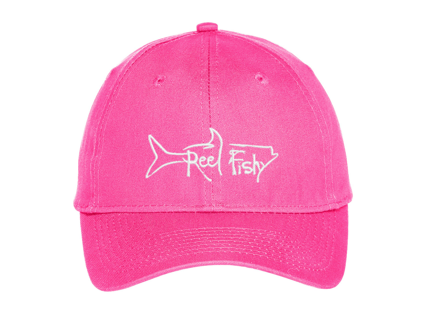 Kids fishing hat in pink with Reel Fishy Tarpon logo