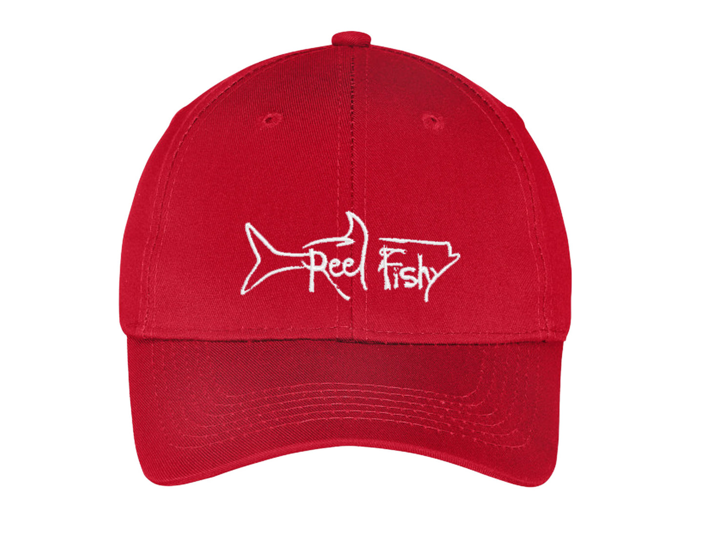 Kids fishing hat in red with Reel Fishy Tarpon logo