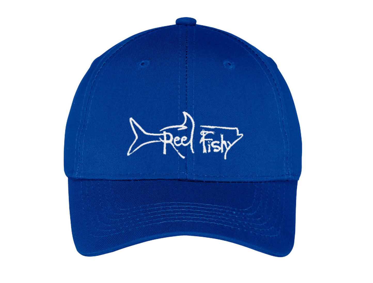 Kids fishing hat in royal blue with Reel Fishy Tarpon logo