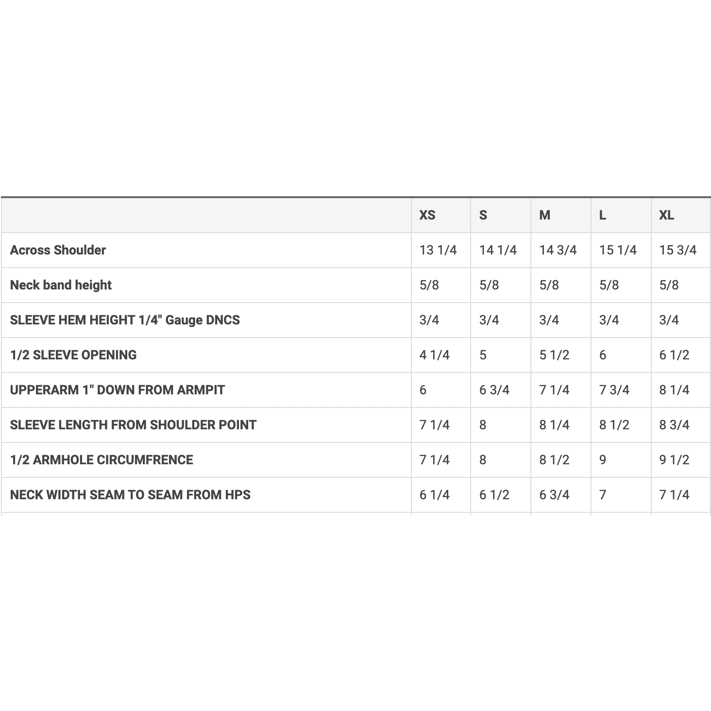 Youth Performance Shirt Size Chart