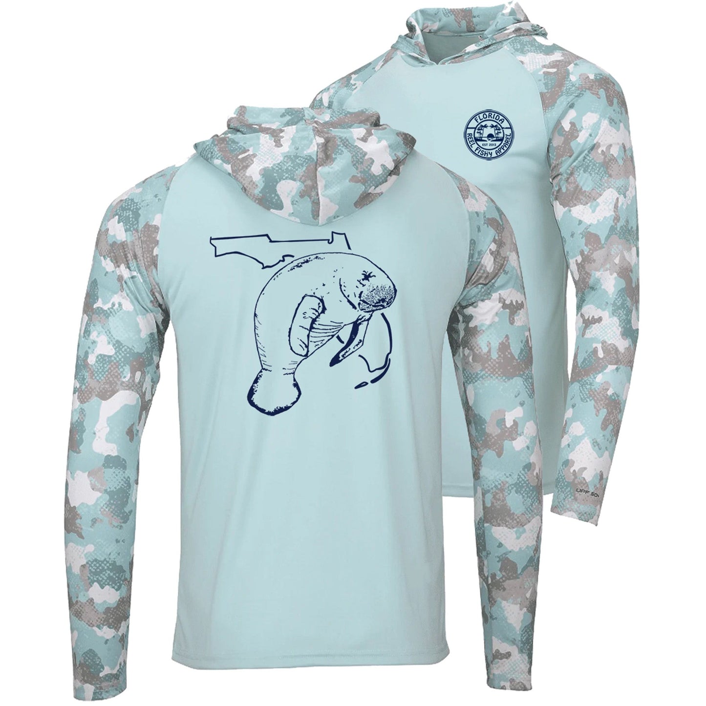 Aqua Florida Manatee dri-fit 50+ sun protection long sleeve hoodie - camo sleeves