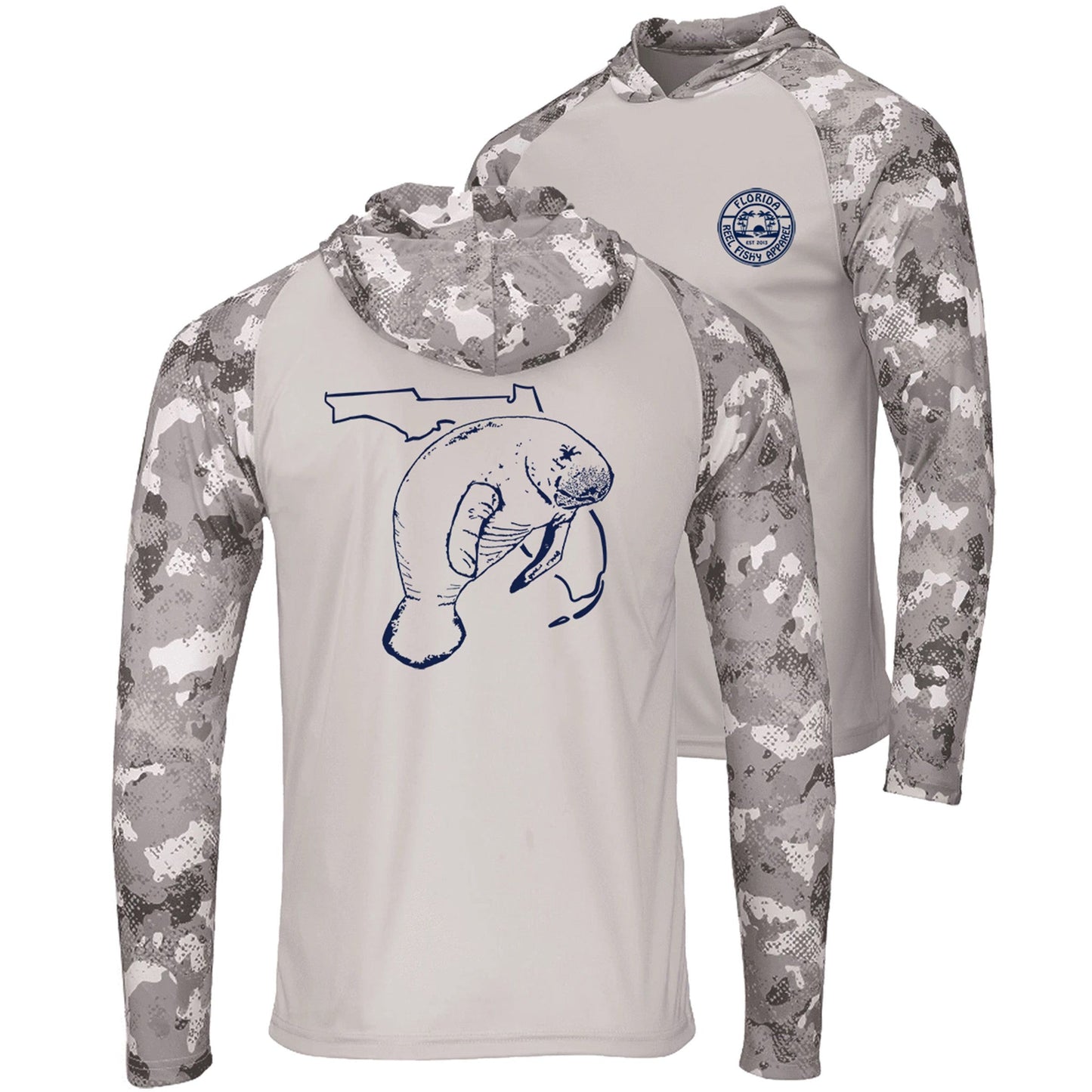 Light Gray Florida Manatee dri-fit 50+ sun protection long sleeve hoodie - camo sleeves