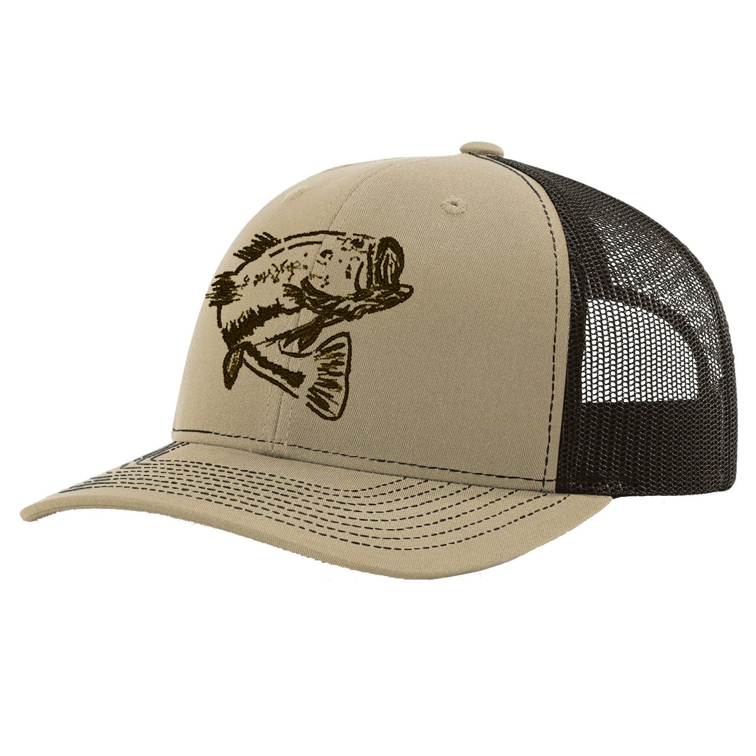 Bass Khaki with Brown Mesh Trucker Hat on Richardson 112 by Reel Fishy Apparel