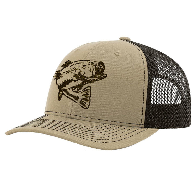 Bass Khaki with Brown Mesh Trucker Hat on Richardson 112 by Reel Fishy Apparel