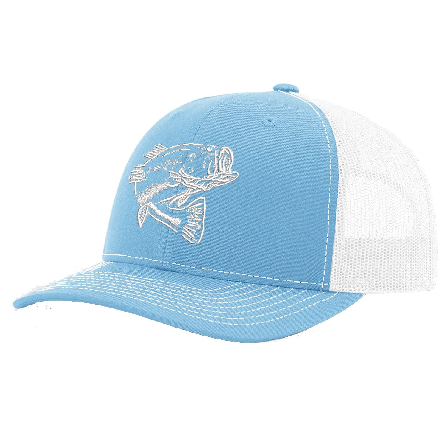 Bass Light Blue with White Mesh Trucker Hat on Richardson 112 by Reel Fishy Apparel