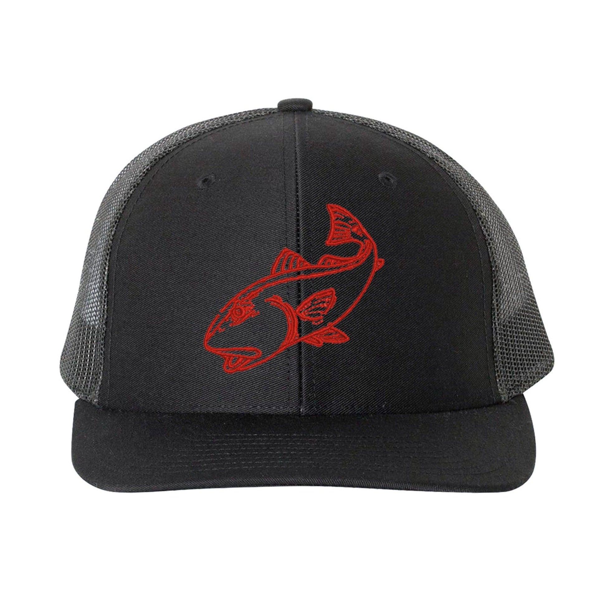 Redfish Black/Black mesh Structured Trucker Hat w/Red logo