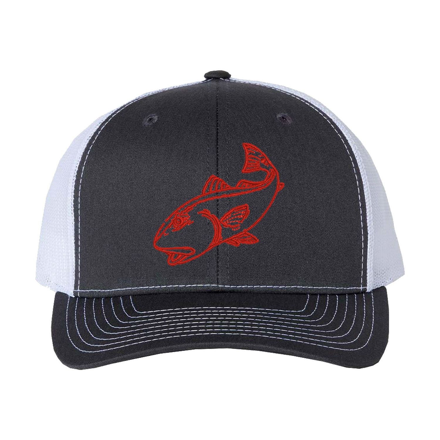 Redfish Charcoal/White mesh Structured Trucker Hat w/Red Logo
