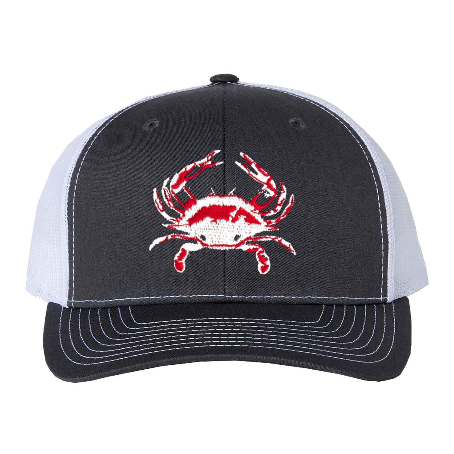 Blue Crab Charcoal and White Mesh Structured Trucker Hat with Snapback