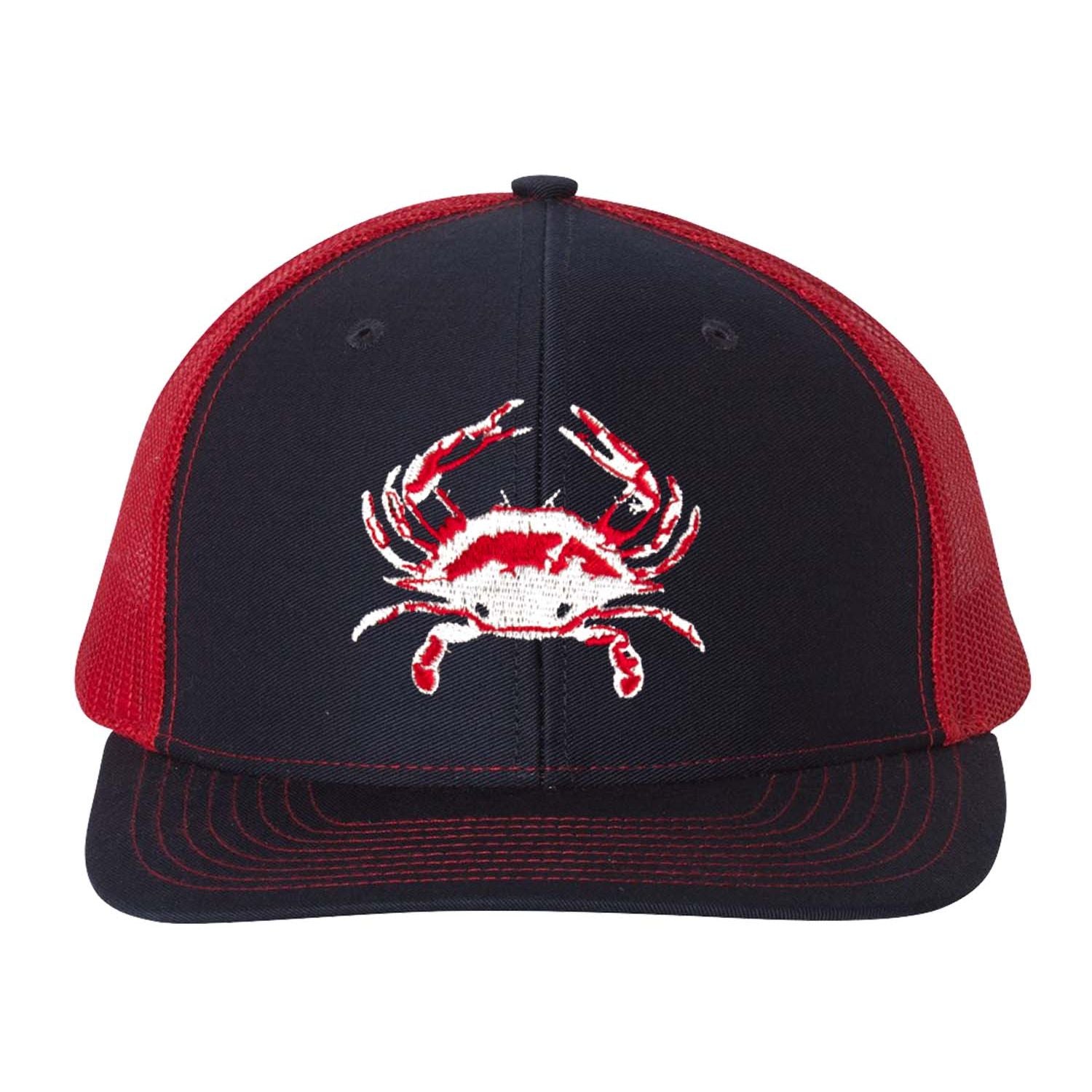 Blue Crab Navy and Red Mesh Structured Trucker Hat with Snapback