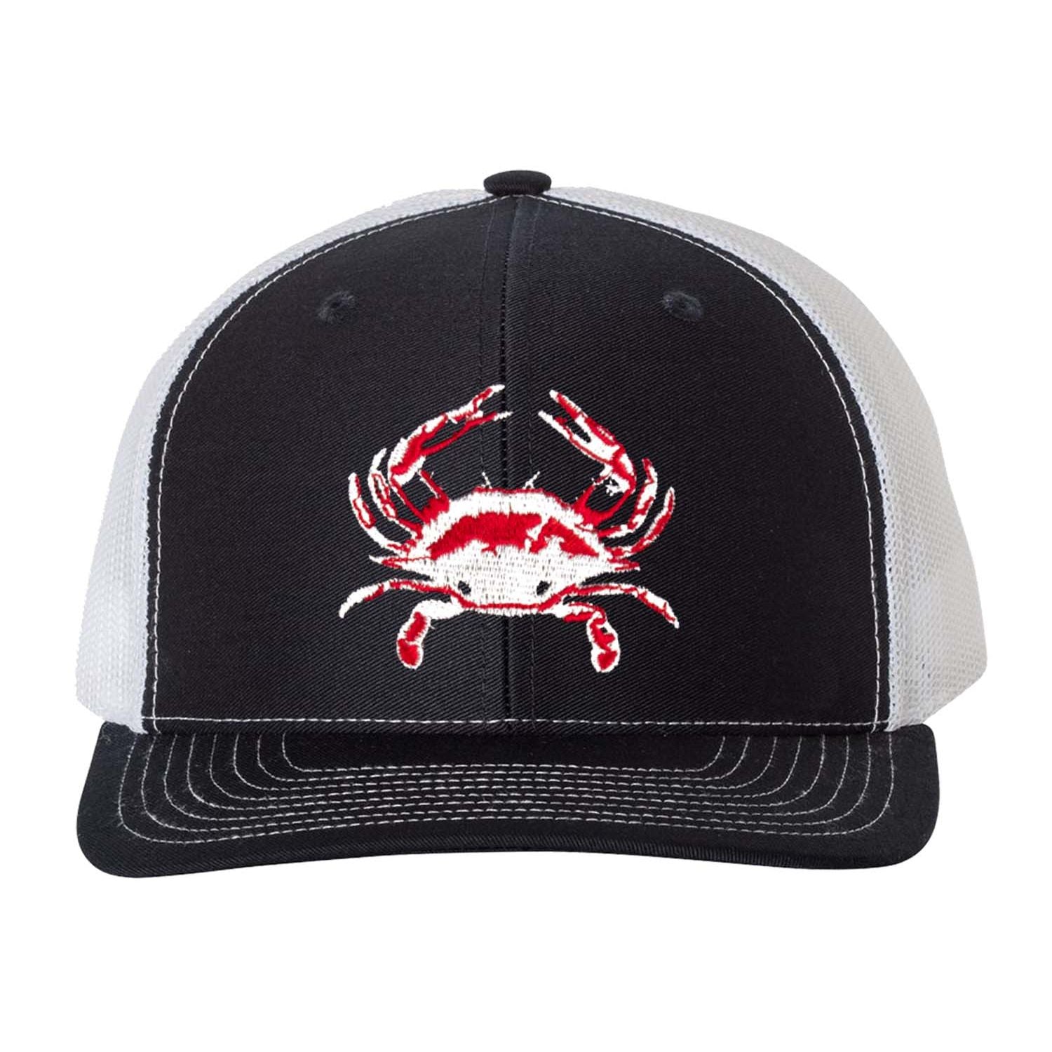 Blue Crab Navy and White Mesh Structured Trucker Hat with Snapback