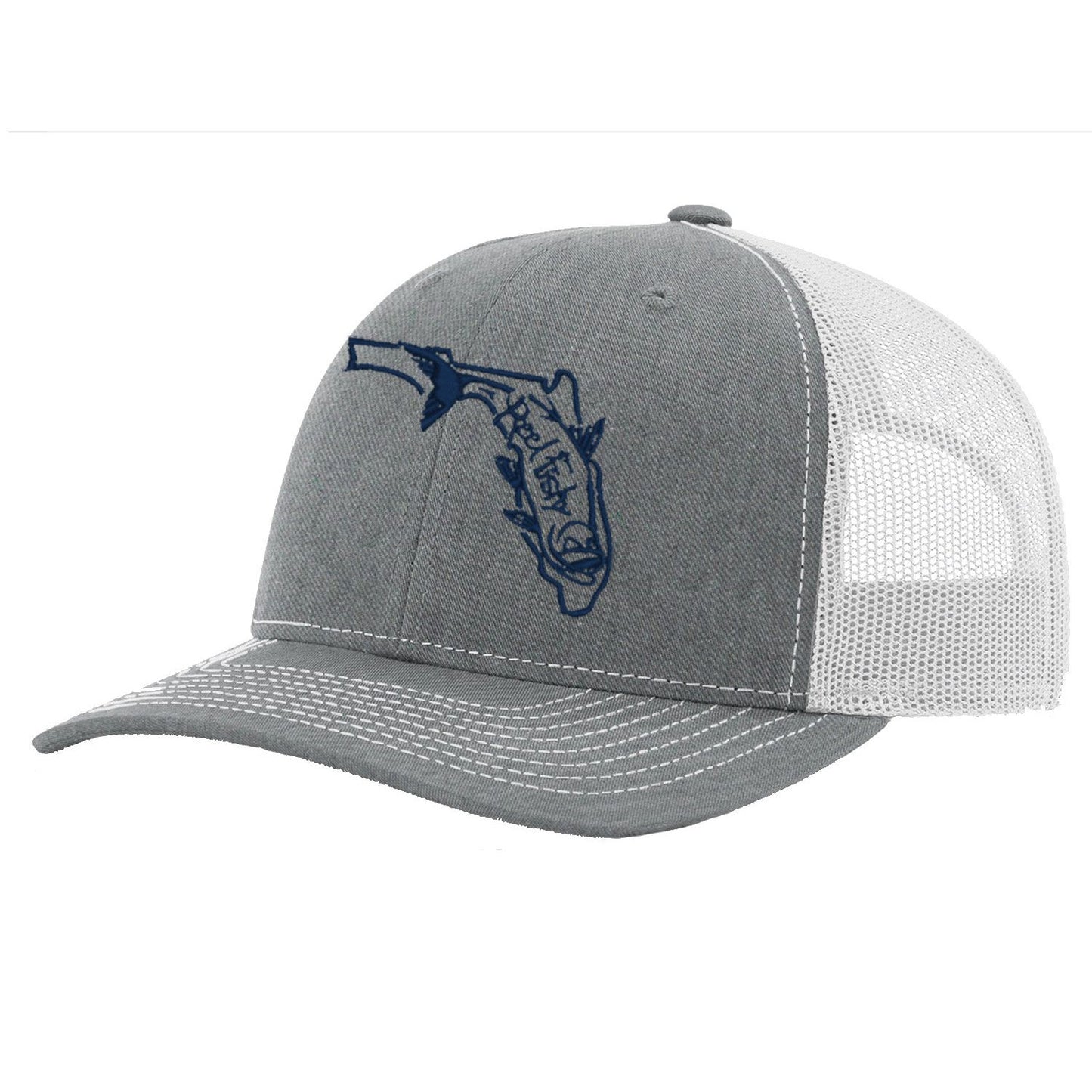 State of Florida Tarpon Trucker Hat in Heather Gray and White mesh by Reel Fishy.