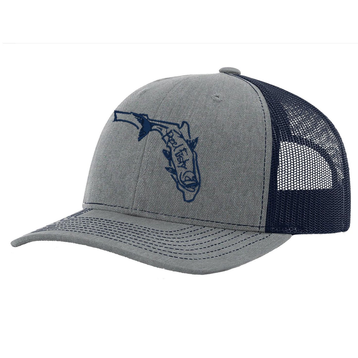 State of Florida Tarpon Trucker Hat in Heather Gray and Navy mesh by Reel Fishy.