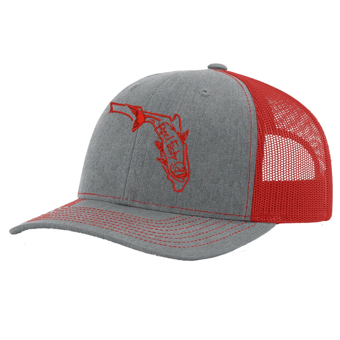 State of Florida Tarpon Trucker Hat in Heather Gray and Red mesh by Reel Fishy.