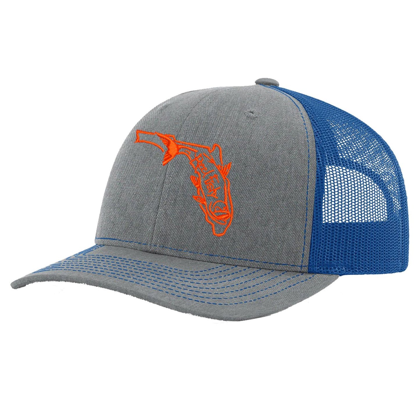 State of Florida Tarpon Trucker Hat in Heather Gray and Royal mesh by Reel Fishy.