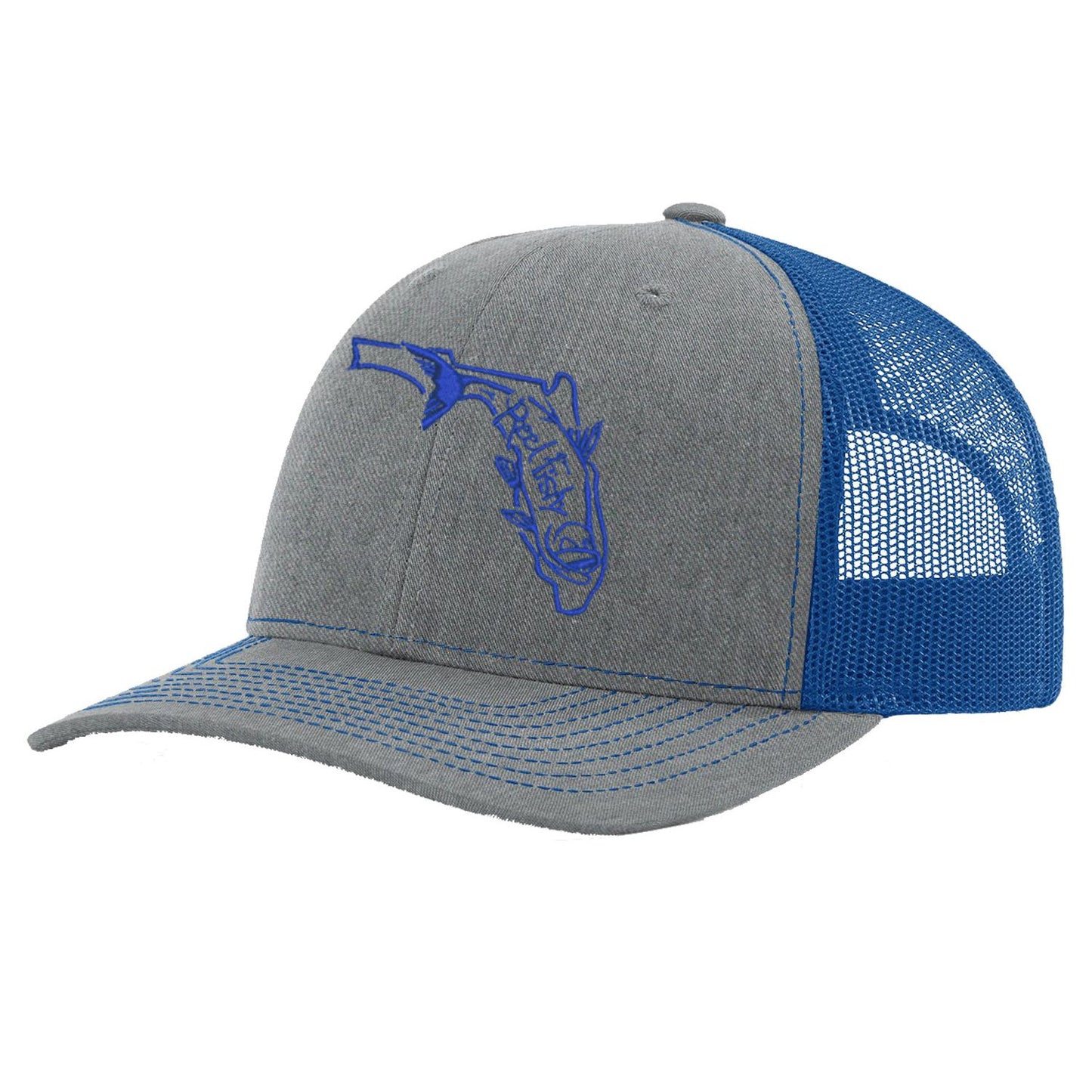 State of Florida Tarpon Trucker Hat in Heather Gray and Royal mesh by Reel Fishy.
