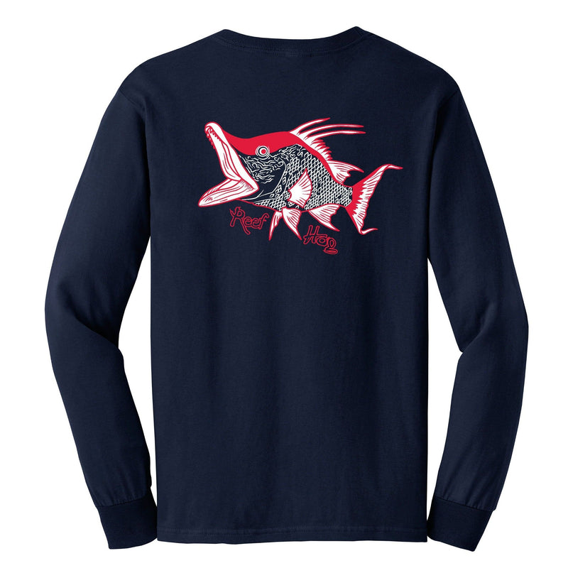 Hogfish "Reef Hog" cotton long sleeve shirt in navy