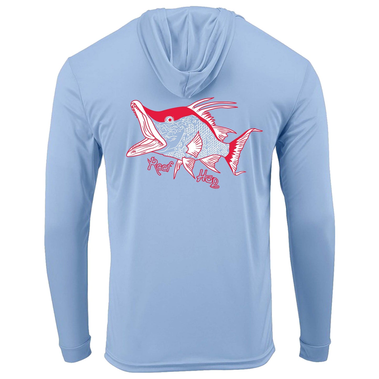Light blue Hogfish Reef Hog dri-fit 50+ sun protection long sleeve hoodie