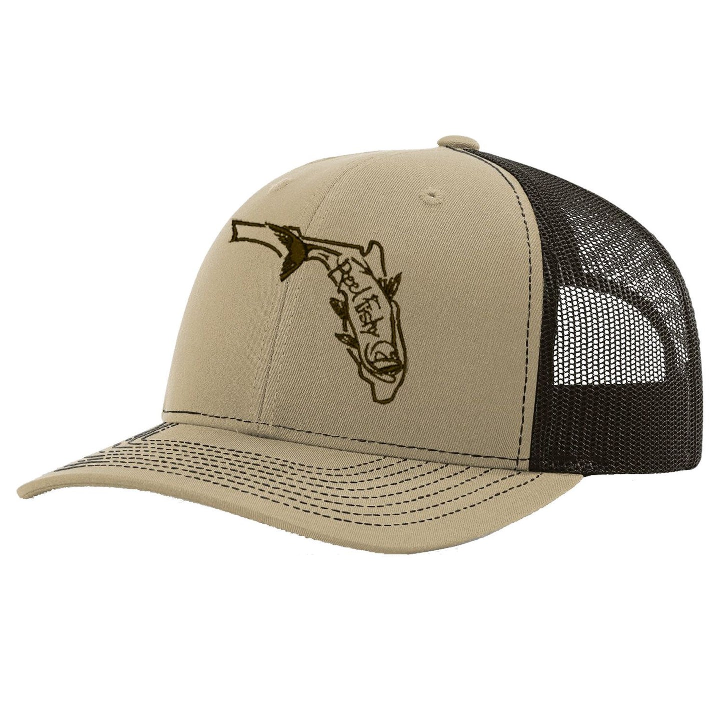 State of Florida Tarpon Trucker Hat in Khaki and Brown mesh by Reel Fishy.