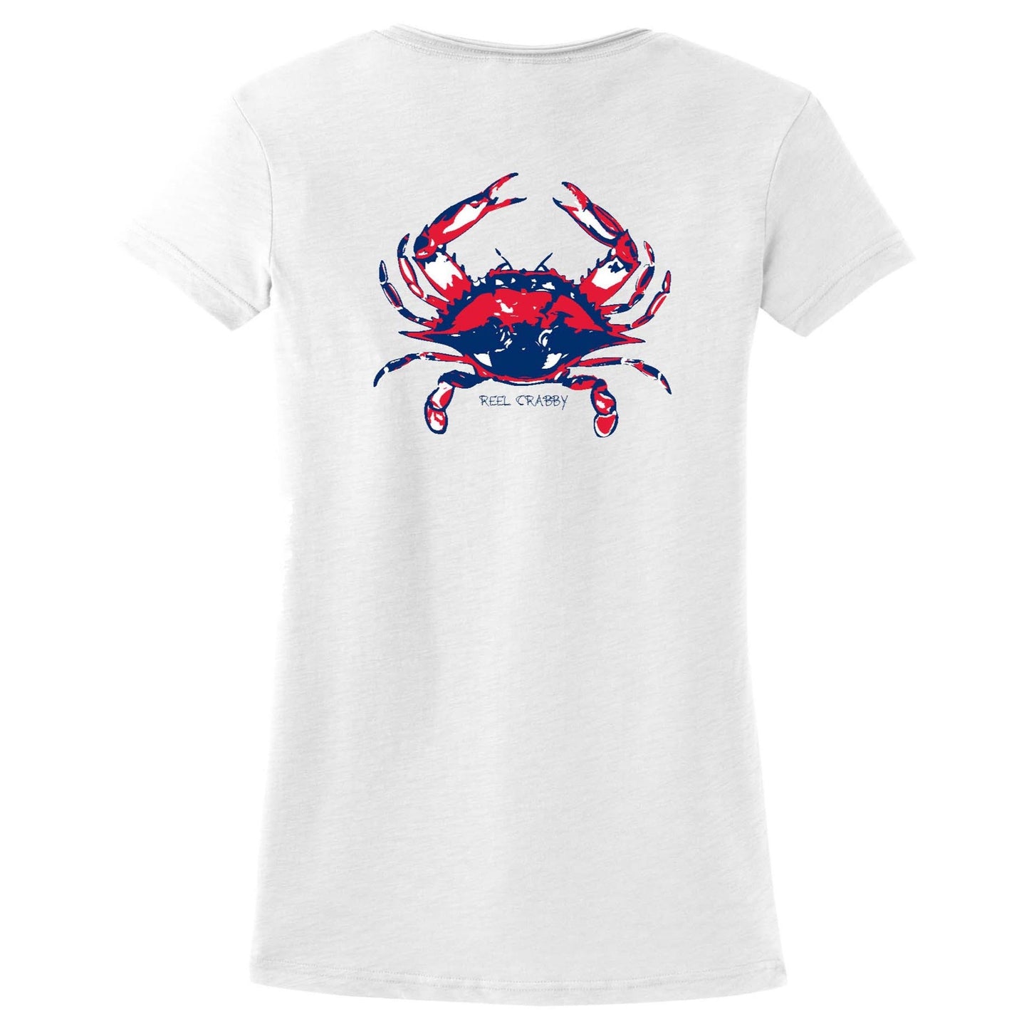 Women's Crab "Reel Crabby" V-neck cotton tee in White