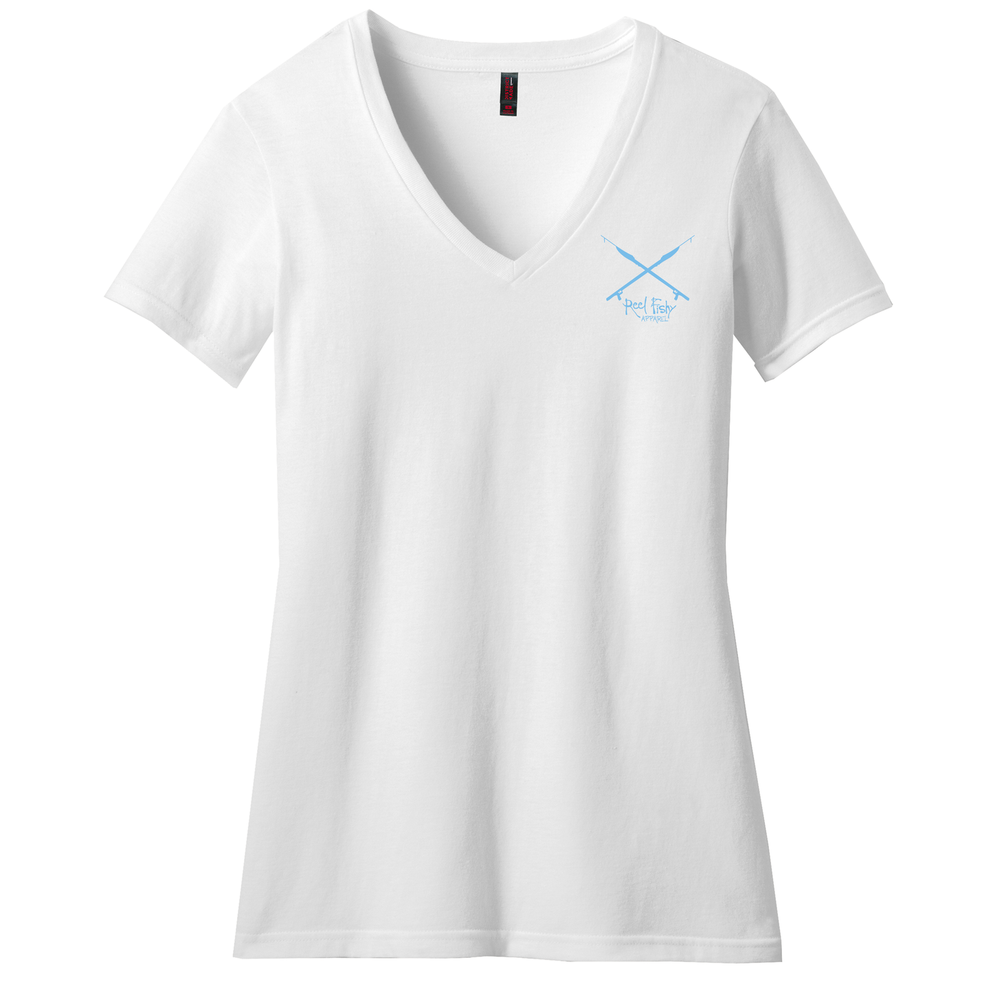 White Ladies Octopus V-neck Short Sleeve Cotton Tee - Reel Fishy Apparel Spearguns logo on front