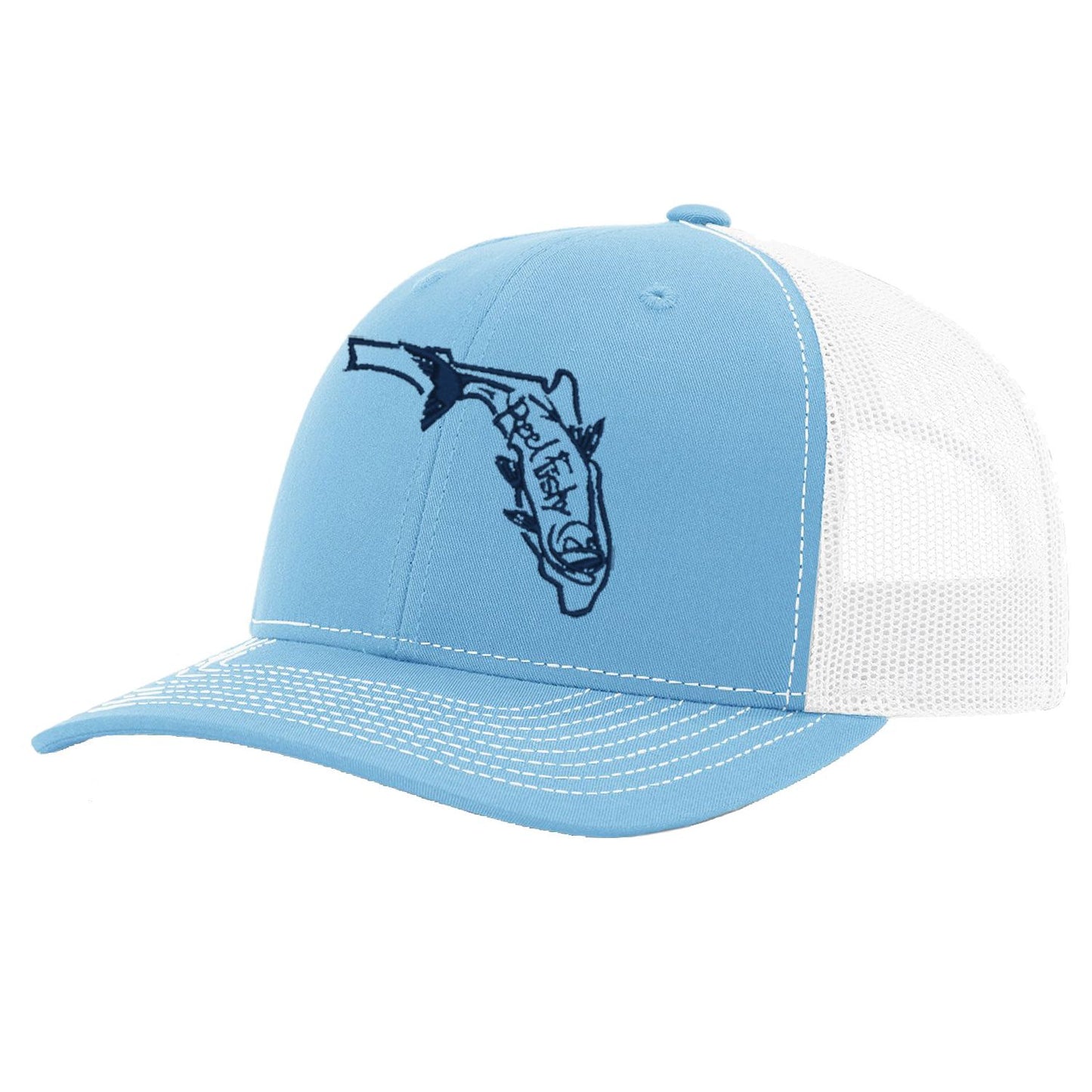 State of Florida Tarpon Trucker Hat in Light Blue and White mesh by Reel Fishy.