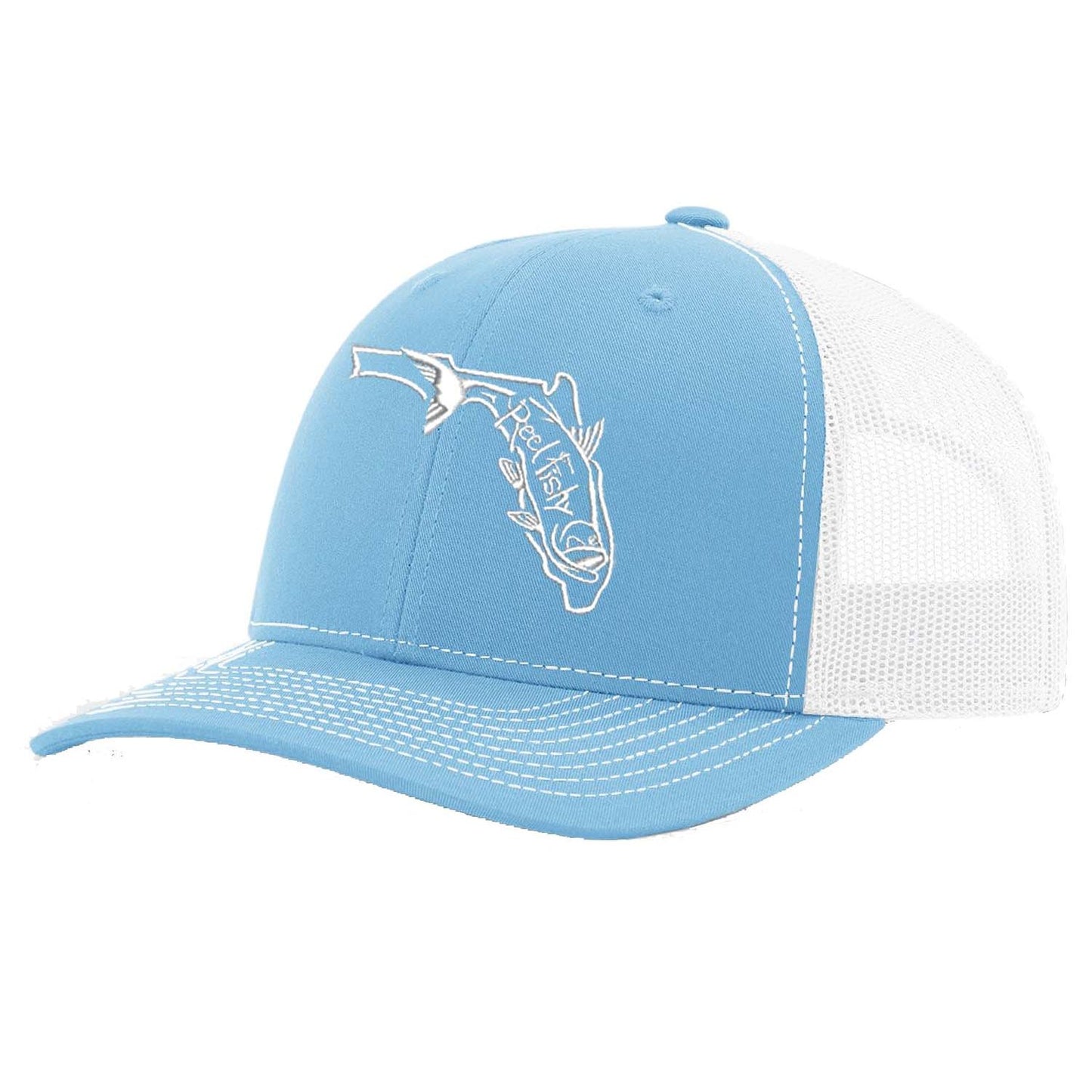 State of Florida Tarpon Trucker Hat in Light Blue and White mesh by Reel Fishy.